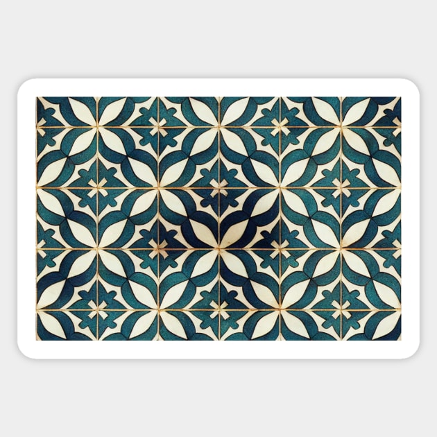 Moroccan Tile Pattern Teal and White Sticker by melbournedesign